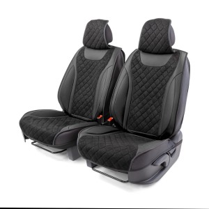 (AUTOPROFI) Накидки на передние сиденья "Car Performance" 3D, экокожа и алькантара, РОМБ, цвет ЧЁРНЫЙ/чёрный