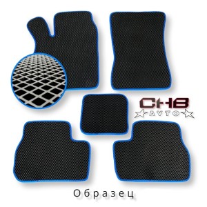 (ЕВА) Комплект полимерных НАНО ковриков на Hyundai Solaris 2010->Kia Rio 3 2011, цвет ЧЁРНЫЙ/синий