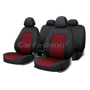 (CarFashion) Комплект чехлов на весь салон JACQUARD, цвет ЧЕРНЫЙ/черный/красный