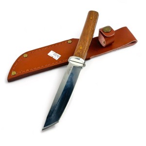 (Мастер К) Нож охотничий БРАУН, 23,4 см, клинок 122мм/4,6мм, деревянная рукоятка, ножны кожанные