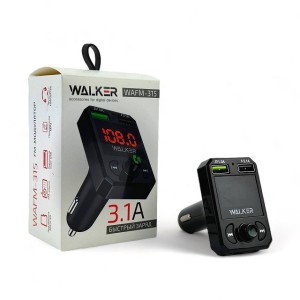 (WALKER) FM-Модулятор WAFM-315 Bluetooth + 2 USB выхода на зарядку 3.1 A, цвет ЧЕРНЫЙ