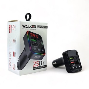 (WALKER) FM-Модулятор WAFM-520  Bluetooth + 2 USB выхода на зарядку 3.1 A,Type-C, подсветка, цвет ЧЕРНЫЙ