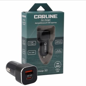 (CARLINE)/Azard Телефонное АЗУ 2  USB + 1 Type-C, QC3.0, цв ЧЕРНЫЙ