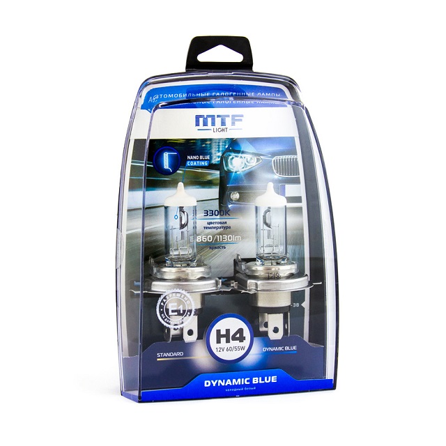 (MTF Light) Лампа H 4 галогенная  60/55W 12V Dynamic Blue 3325к  (2шт комплект)