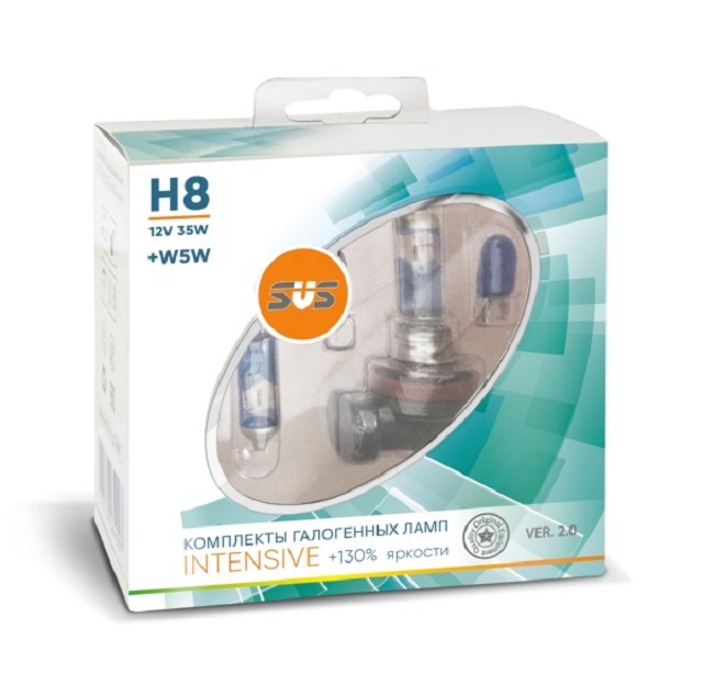 (SVS) Лампа H 8 галогенная 35W 12V +W5W  Intensive +130% (комплект 2шт)