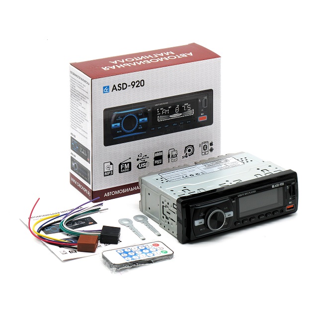 (ВЫМПЕЛ) Магнитола  ASD-920 FM, USB,  AUX, Bluetooth, пульт /20