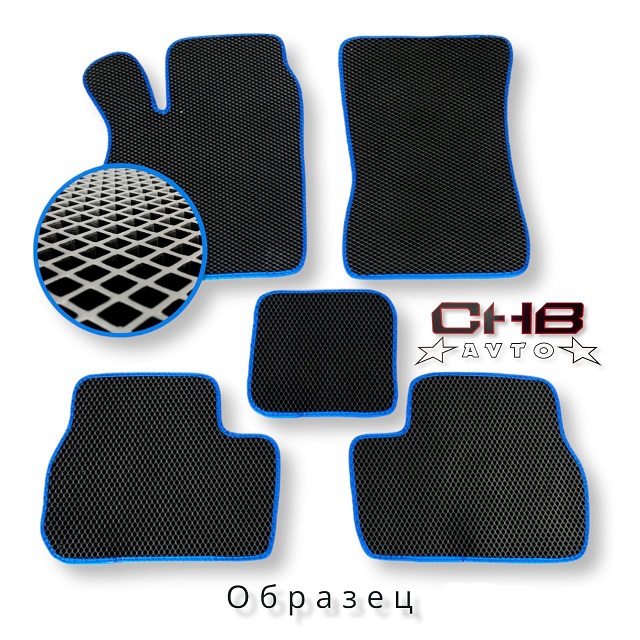 (ЕВА) Комплект полимерных НАНО ковриков на ВАЗ 2107, цвет ЧЁРНЫЙ/синий