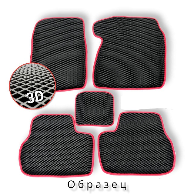 (ЕВА) Комплект полимерных 3D НАНО ковриков на ВАЗ 2190, цвет ЧЁРНЫЙ/красный