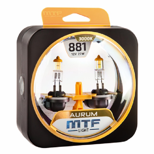 (MTF Light) Лампа H27 881 галогенная  27W 12V AURUM 3000K  (2шт комплект)