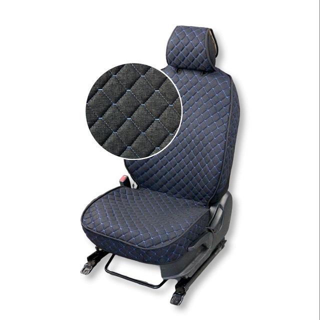 (ЧЕХЛОFF) Комплект накидок на передние сиденья "GRADE 2 FRONT", материал лён, закрытые бока, цвет ЧЁРНЫЙ, строчка синяя, кант чёрный