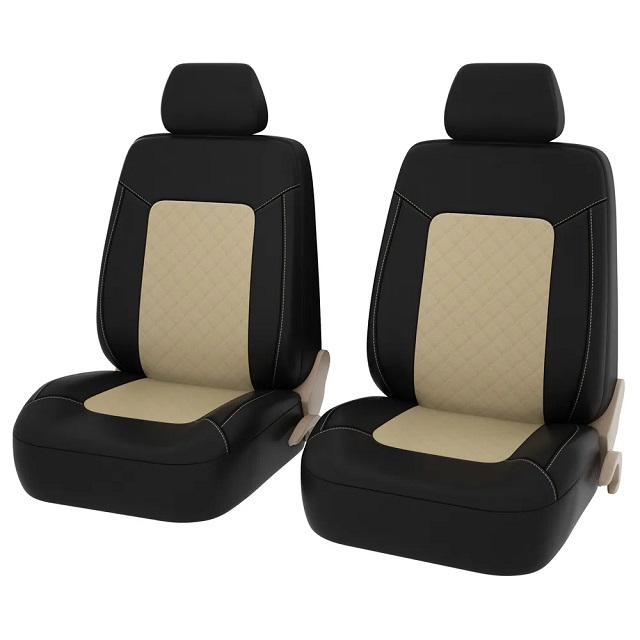 (PSV) Чехол  на передние сиденья ELEGANT NEXT 2 FRONT, ромб + экокожа, цвет Черный- бежевый