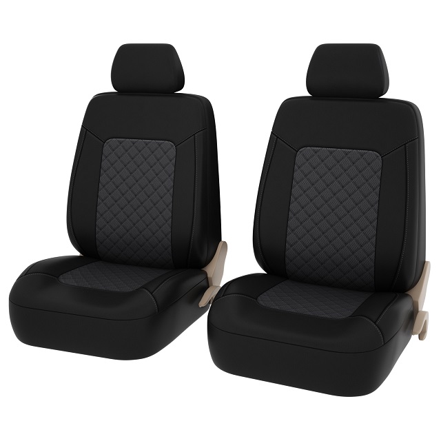 (PSV) Чехол  на передние сиденья ELEGANT NEXT 2 FRONT, ромб + экокожа, цвет Черный- серый