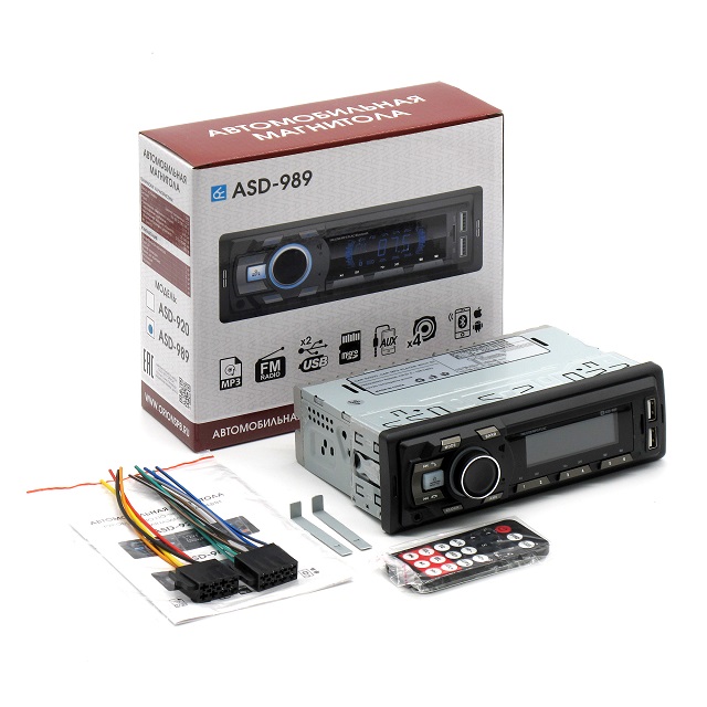 (ВЫМПЕЛ) Магнитола  ASD-989 FM, USB,  AUX, Bluetooth, пульт /20
