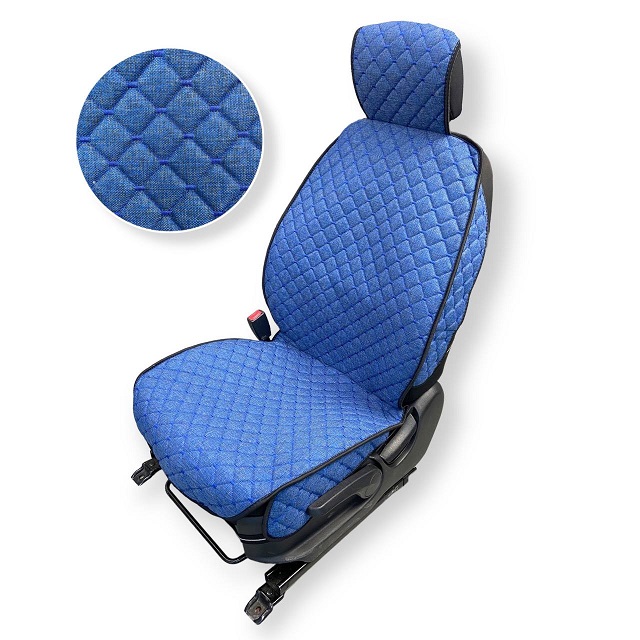 (Dalicar) Комплект накидок на передние сиденья LEX 3D FRONT, закрытые бока, лён, цвет СИНИЙ, строчка СИНЯЯ, кант ЧЕРНЫЙ