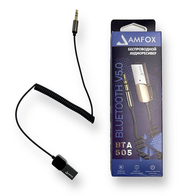 (AMFOX) Беспроводной аудиоресивер AUX-Bluetooth BT-505, цвет ЧЁРНЫЙ