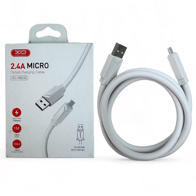 (XO) Телефонный КАБЕЛЬ для Micro USB 1 метр, 2.4 A, цвет БЕЛЫЙ