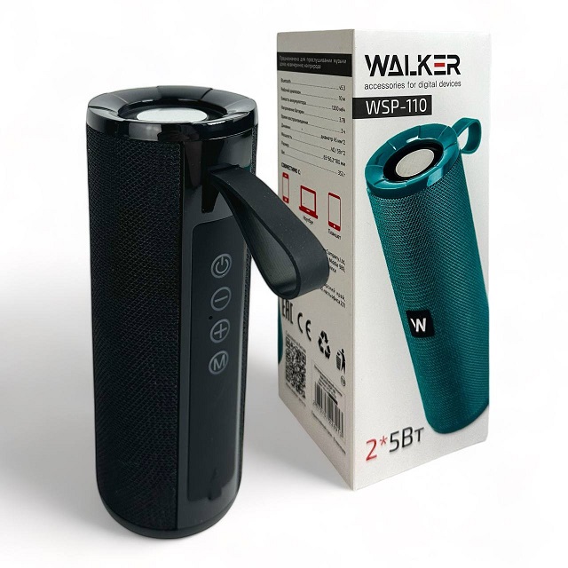 (WALKER) Колонка WSP-110, 10Вт, Bluetooth, цвет ЧЕРНЫЙ