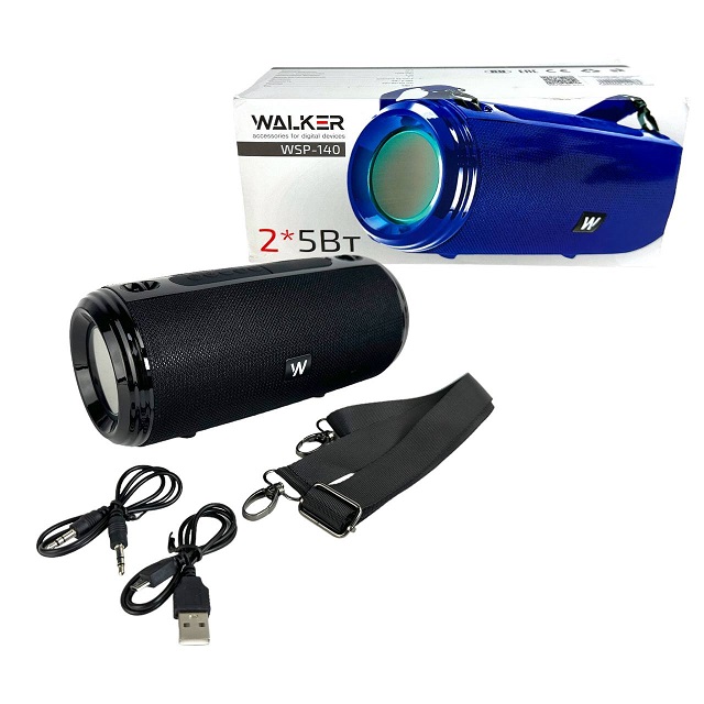 (WALKER) Колонка WSP-140/ML, 10Вт, Bluetooth, с подсветкой, цвет ЧЕРНЫЙ